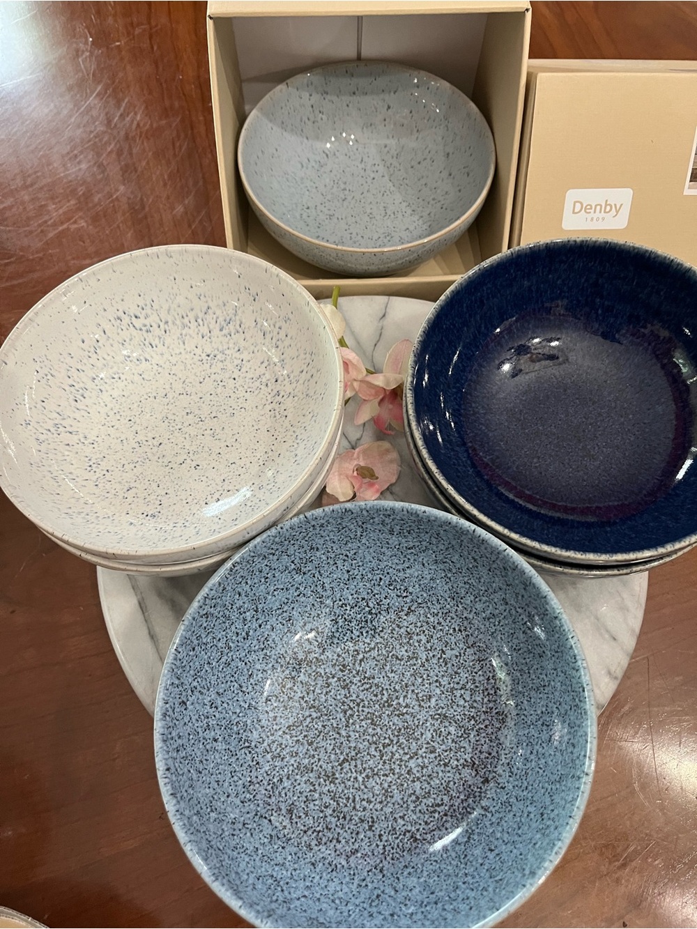 Denby England Studio Blue Nesting Cereal Bowls Set of 7 w/ Original Box